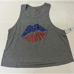 Modernlux Patriotic Lip Sleeveless Gray T-shirt Women's Size XL